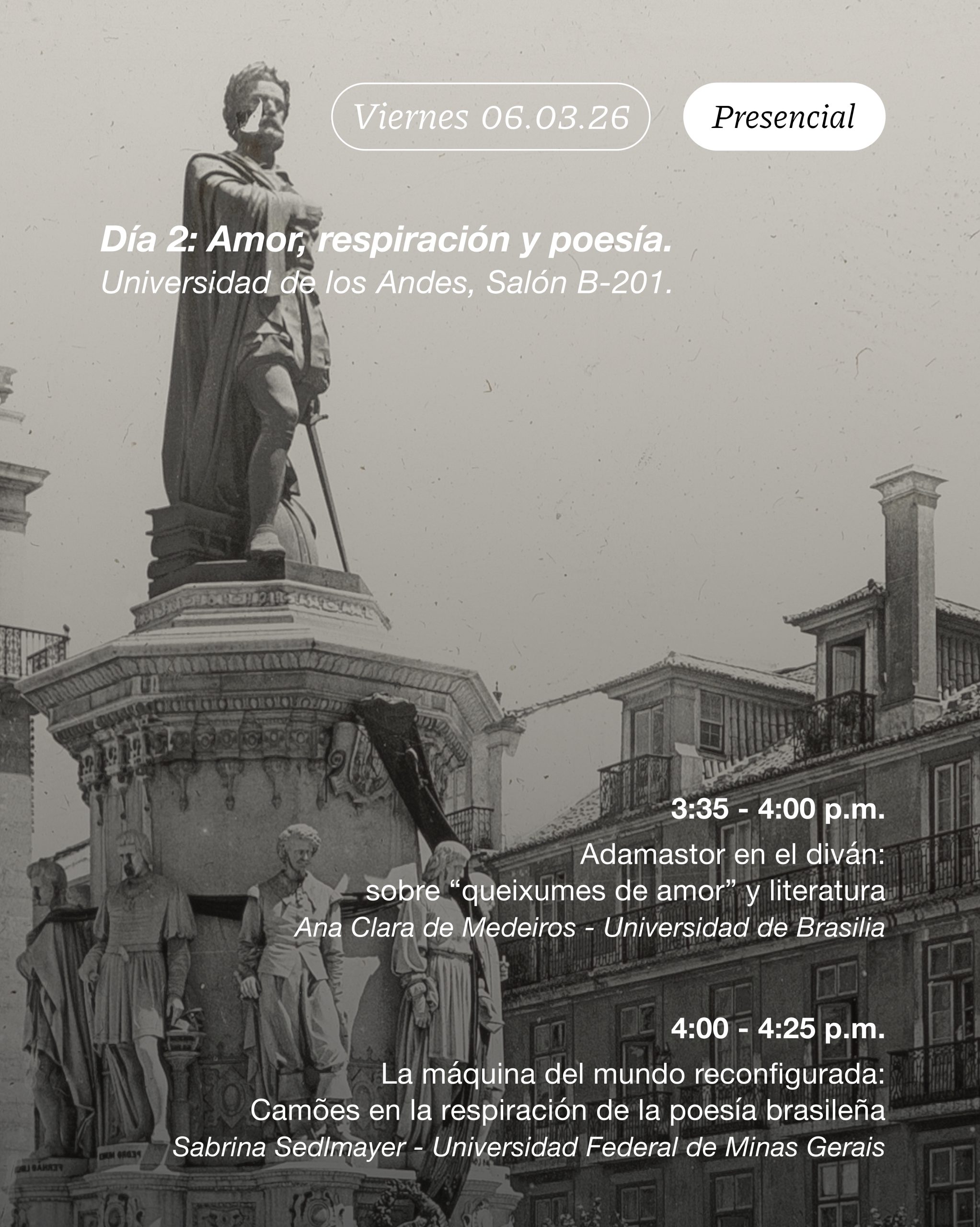 Coloquio Internacional: Obras y ecos de Luís de Camões, próximo miércoles 4 y viernes 6 de marzo de 2026 en la Universidad de los Andes