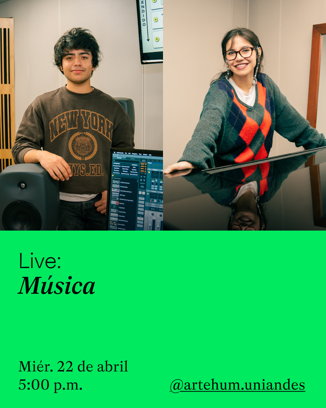 Conéctate al Live de Instagram de los estudiantes de ArteHum y conoce sus experiencias, proyectos e intereses.