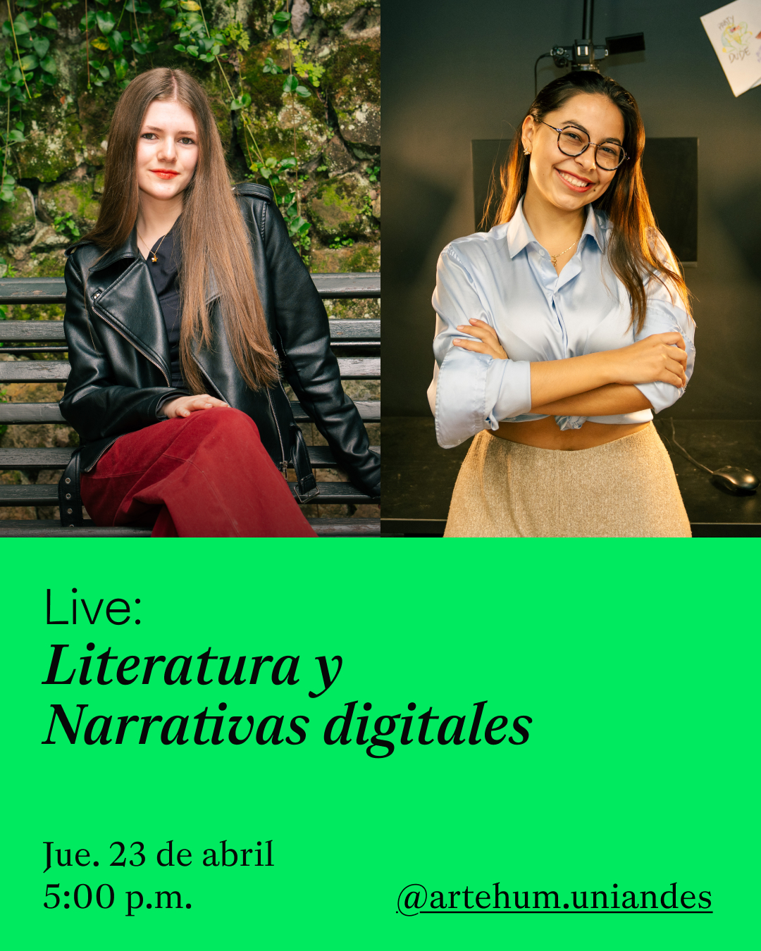Conéctate al Live de Instagram de los estudiantes de ArteHum y conoce sus experiencias, proyectos e intereses.