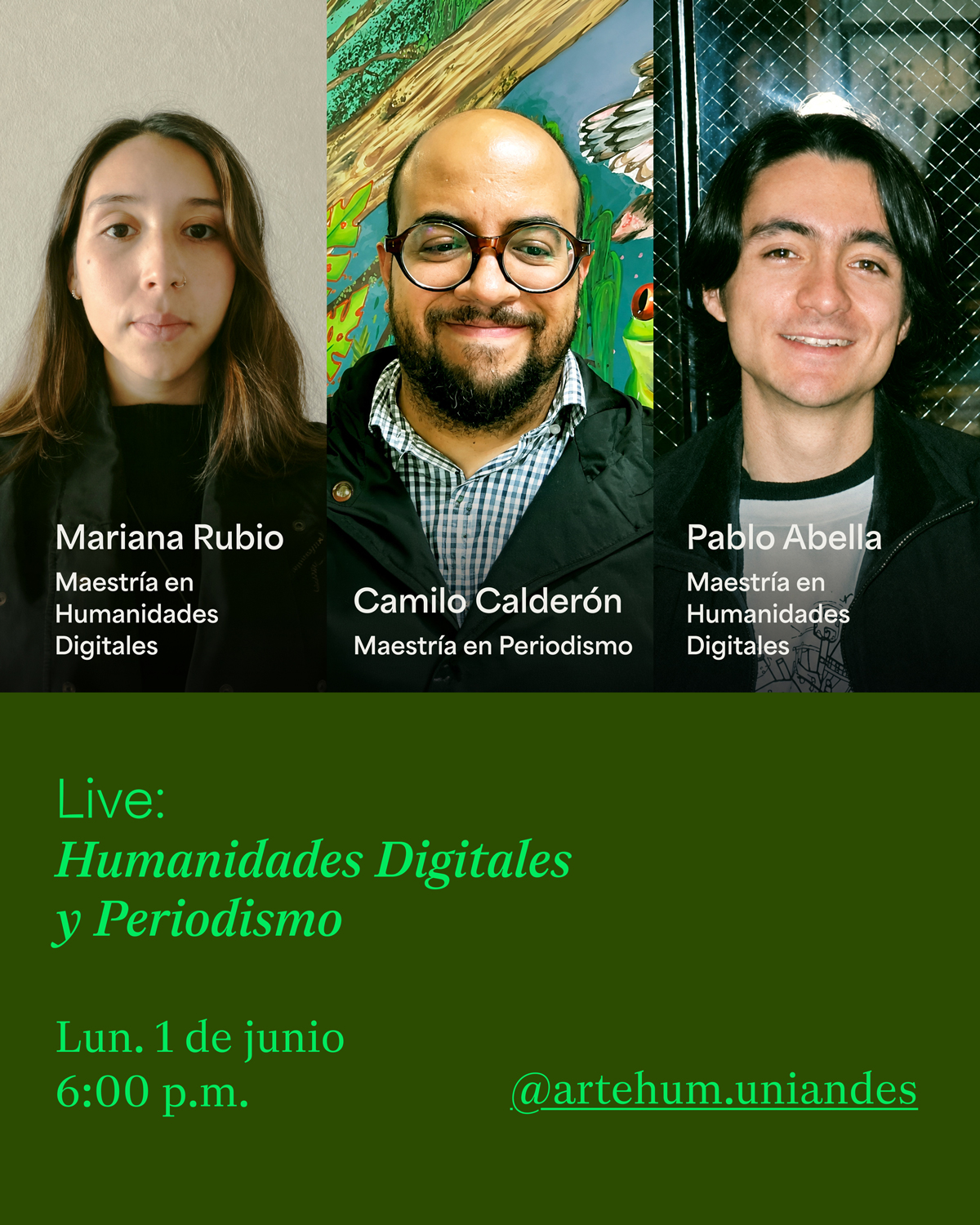 Conéctate al Instagram Live de los estudiantes de la Escuela de Posgrados ArteHum y conoce sus experiencias, proyectos e intereses.