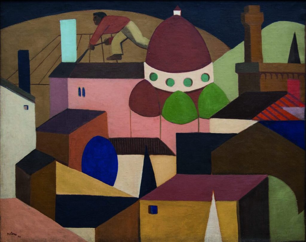 *Paisaje urbano*, Fernando Botero, 1954 Técnica: Óleo sobre tela
